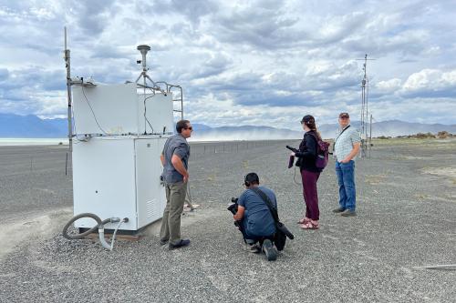 Members of the Great Salt Lake Collaborative work on an assignment in California in 2022. The team consisted of The Salt Lake Tribune, Deseret News, FOX-13 and KSL-TV. (Spenser Heaps, Deseret News)